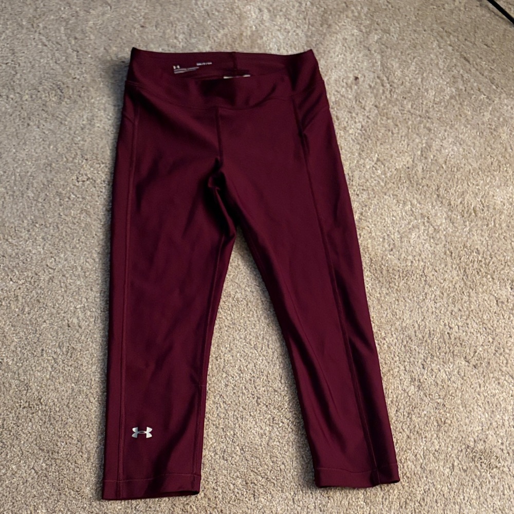 Under Armour Burgundy Capri Leggings with Silver Logo